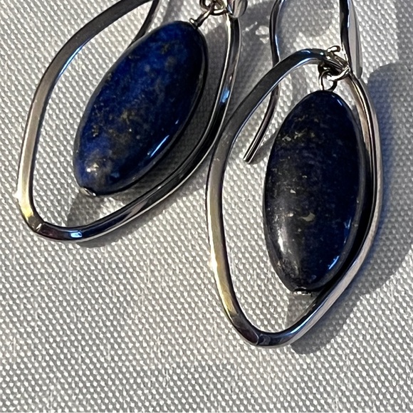 lapis lazuli earrings milor italy stainless steel hooks pierced - Picture 6 of 7